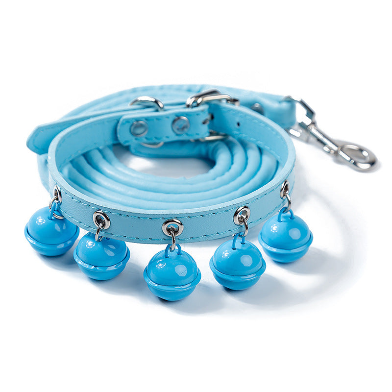 New Cute Solid Color Bell Collar Cat Accessories Teddy Pet Bell Collar Traction Rope