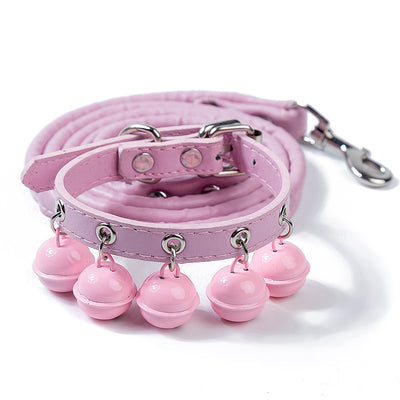 New Cute Solid Color Bell Collar Cat Accessories Teddy Pet Bell Collar Traction Rope