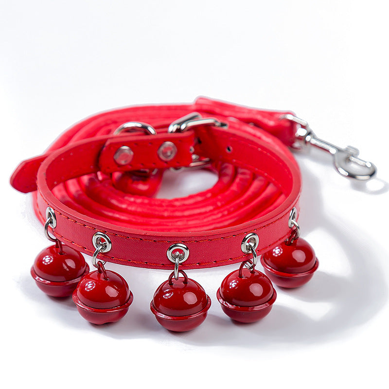 New Cute Solid Color Bell Collar Cat Accessories Teddy Pet Bell Collar Traction Rope