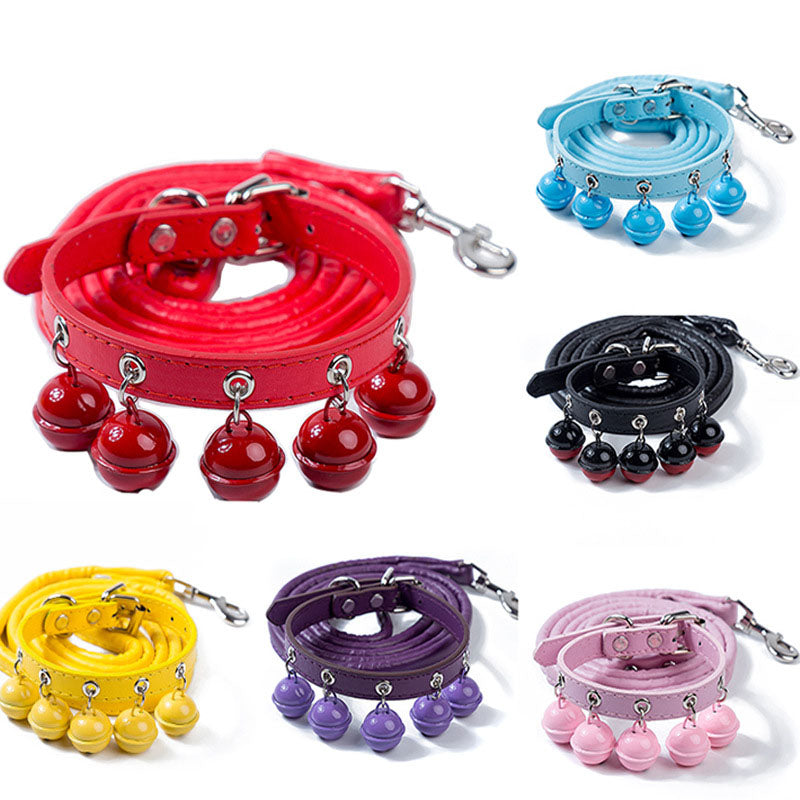 New Cute Solid Color Bell Collar Cat Accessories Teddy Pet Bell Collar Traction Rope