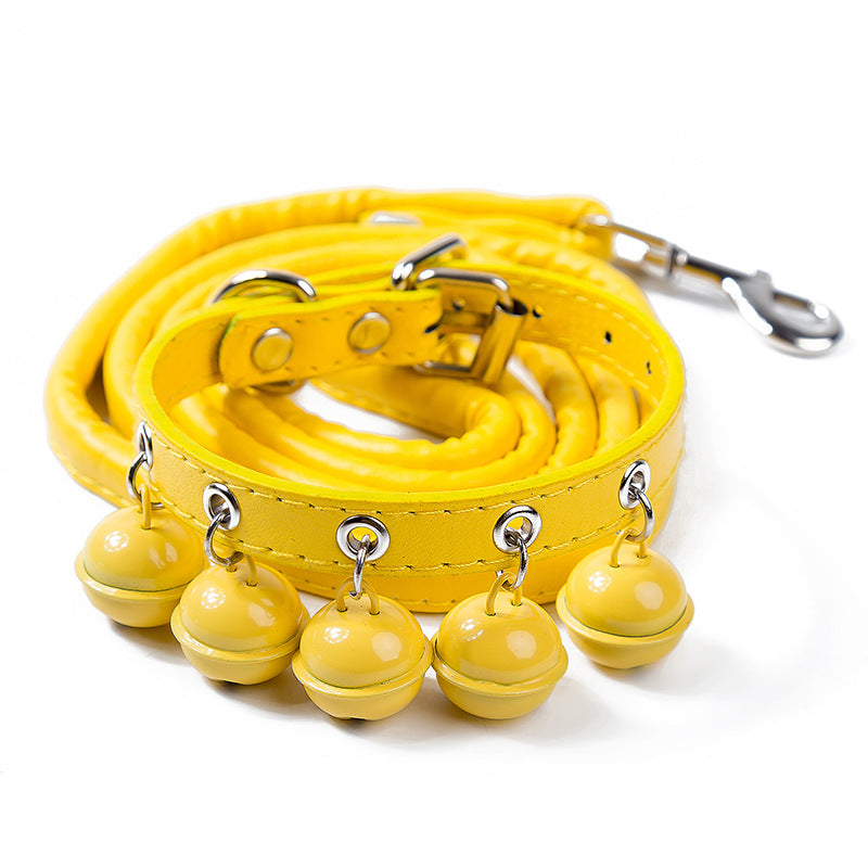 New Cute Solid Color Bell Collar Cat Accessories Teddy Pet Bell Collar Traction Rope